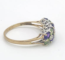 Cargar imagen en el visor de la galería, 1997: Vintage: 9ct Gold Amethyst. Peridot, Diamonds Suffragette Homage Stacker Ring- Elegant combination
