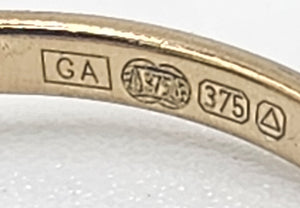 1997: Vintage: 9ct Gold Amethyst. Peridot, Diamonds Suffragette Homage Stacker Ring- Elegant combination