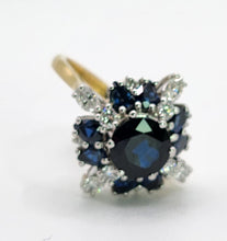 Load image into Gallery viewer, 2022: Vintage: 18ct Gold French Blue Sapphires Diamonds Cluster Cocktail Ring- fabulous
