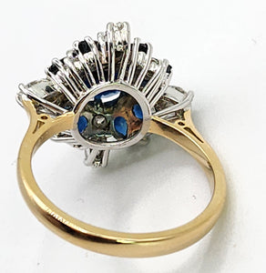 2022: Vintage: 18ct Gold French Blue Sapphires Diamonds Cluster Cocktail Ring- fabulous