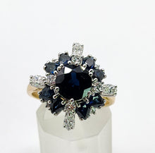 Load image into Gallery viewer, 2022: Vintage: 18ct Gold French Blue Sapphires Diamonds Cluster Cocktail Ring- fabulous
