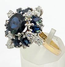 Load image into Gallery viewer, 2022: Vintage: 18ct Gold French Blue Sapphires Diamonds Cluster Cocktail Ring- fabulous
