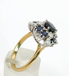 2022: Vintage: 18ct Gold French Blue Sapphires Diamonds Cluster Cocktail Ring- fabulous