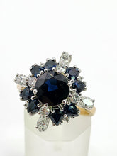 Load image into Gallery viewer, 2022: Vintage: 18ct Gold French Blue Sapphires Diamonds Cluster Cocktail Ring- fabulous
