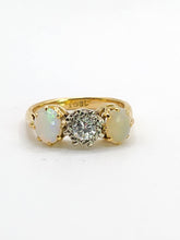Load image into Gallery viewer, 2024: Vintage18ct Gold Diamond White Opals 3-Stone Straight Ring- a rare find
