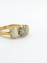 Load image into Gallery viewer, 2024: Vintage18ct Gold Diamond White Opals 3-Stone Straight Ring- a rare find
