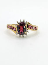 Load image into Gallery viewer, 1835: Vintage; 9ct Gold 9 Garnets 10 Diamonds Cocktail Ring- FAB
