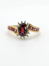 Load image into Gallery viewer, 1835: Vintage; 9ct Gold 9 Garnets 10 Diamonds Cocktail Ring- FAB
