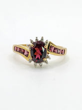 Load image into Gallery viewer, 1835: Vintage; 9ct Gold 9 Garnets 10 Diamonds Cocktail Ring- FAB

