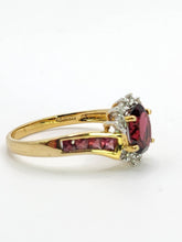 Load image into Gallery viewer, 1835: Vintage; 9ct Gold 9 Garnets 10 Diamonds Cocktail Ring- FAB
