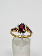 Load image into Gallery viewer, 1835: Vintage; 9ct Gold 9 Garnets 10 Diamonds Cocktail Ring- FAB
