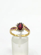 Load image into Gallery viewer, 1835: Vintage; 9ct Gold 9 Garnets 10 Diamonds Cocktail Ring- FAB
