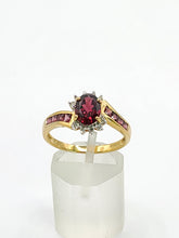 Load image into Gallery viewer, 1835: Vintage; 9ct Gold 9 Garnets 10 Diamonds Cocktail Ring- FAB
