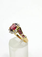 Load image into Gallery viewer, 1835: Vintage; 9ct Gold 9 Garnets 10 Diamonds Cocktail Ring- FAB
