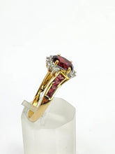 Load image into Gallery viewer, 1835: Vintage; 9ct Gold 9 Garnets 10 Diamonds Cocktail Ring- FAB
