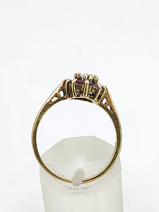 1839: Vintage: 9ct Gold White Opal 12 Crimson Topaz Cluster Ring- From 1979
