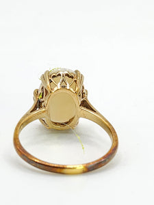 1847: Vintage; 9ct Gold Oval Cabochon White Opal Solitaire- lovely colour play