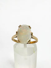 Load image into Gallery viewer, 1847: Vintage; 9ct Gold Oval Cabochon White Opal Solitaire- lovely colour play
