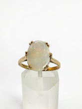 Load image into Gallery viewer, 1847: Vintage; 9ct Gold Oval Cabochon White Opal Solitaire- lovely colour play
