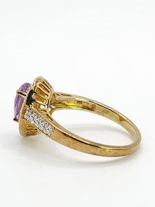 1849: Vintage: 9ct Gold Pear-Cut Lilac Amethyst Diamonds Dress Ring-Lovely combination