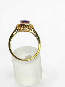 1849: Vintage: 9ct Gold Pear-Cut Lilac Amethyst Diamonds Dress Ring-Lovely combination