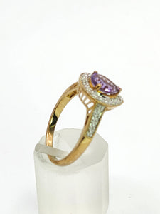 1849: Vintage: 9ct Gold Pear-Cut Lilac Amethyst Diamonds Dress Ring-Lovely combination