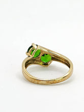 Load image into Gallery viewer, 1899: Vintage: 9ct Gold Green Diopsides Crossover Promise Ring- enchanting
