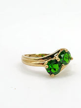 Load image into Gallery viewer, 1899: Vintage: 9ct Gold Green Diopsides Crossover Promise Ring- enchanting
