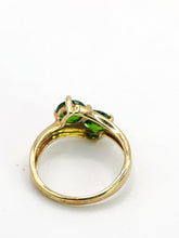 Load image into Gallery viewer, 1899: Vintage: 9ct Gold Green Diopsides Crossover Promise Ring- enchanting
