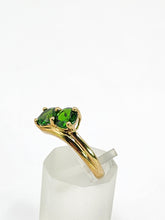Load image into Gallery viewer, 1899: Vintage: 9ct Gold Green Diopsides Crossover Promise Ring- enchanting
