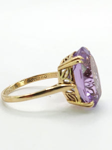1909- Vintage: 9ct Gold Lilac Amethyst Cocktail Ring- From 1964