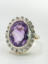 Load image into Gallery viewer, 1912- Vintage; 9ct Gold large Lilac Amethyst 20 Diamonds Diana Style Cluster Ring
