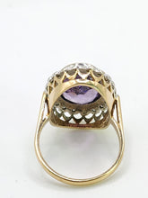 Load image into Gallery viewer, 1912- Vintage; 9ct Gold large Lilac Amethyst 20 Diamonds Diana Style Cluster Ring
