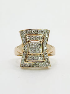 1915: Vintage: 9ct Gold Art Deco Style 37 Diamonds Panel Ring- Hallmarked in London