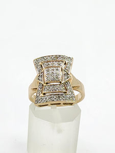 1915: Vintage: 9ct Gold Art Deco Style 37 Diamonds Panel Ring- Hallmarked in London