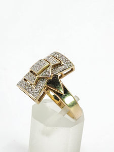 1915: Vintage: 9ct Gold Art Deco Style 37 Diamonds Panel Ring- Hallmarked in London