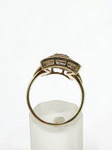 1915: Vintage: 9ct Gold Art Deco Style 37 Diamonds Panel Ring- Hallmarked in London