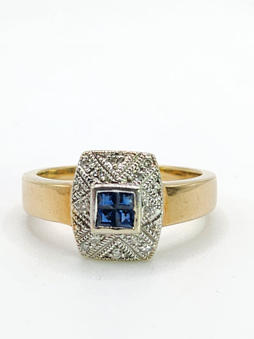 Vintage: 9ct Yellow Gold Art Deco Style Sapphire & Diamond Statement Ring
