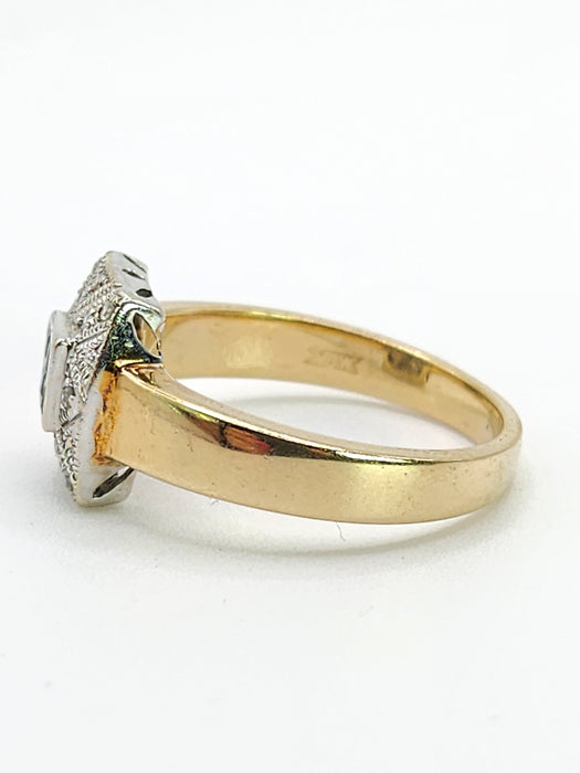 Vintage: 9ct Yellow Gold Art Deco Style Sapphire & Diamond Statement Ring