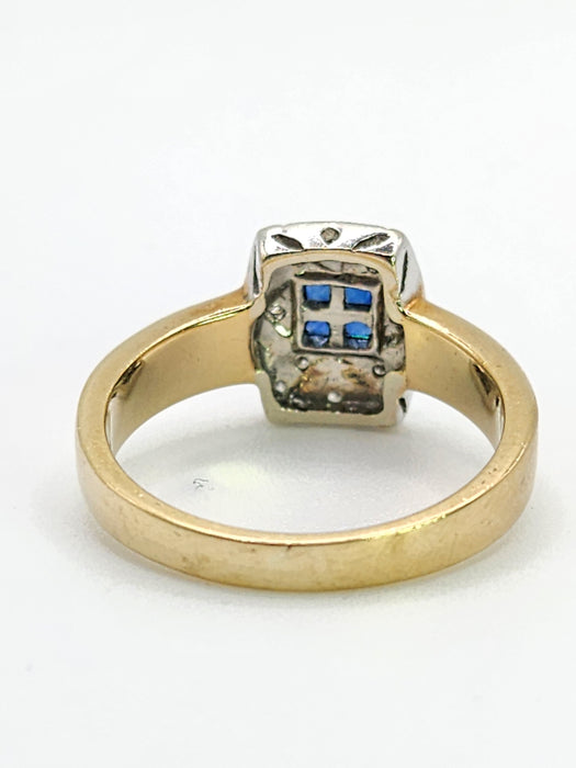 Vintage: 9ct Yellow Gold Art Deco Style Sapphire & Diamond Statement Ring