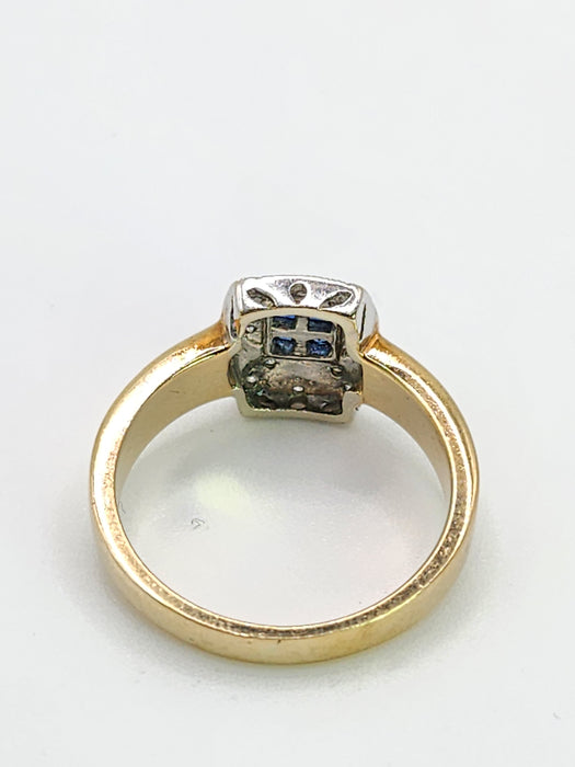 Vintage: 9ct Yellow Gold Art Deco Style Sapphire & Diamond Statement Ring