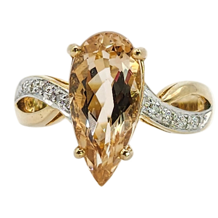 Vintage: 9ct Yellow Gold Pink Morganite & Diamond Cocktail Ring