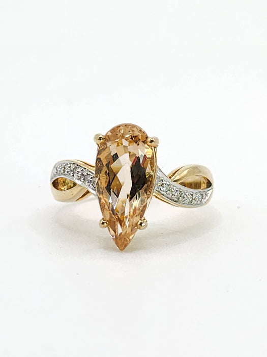 Vintage: 9ct Yellow Gold Pink Morganite & Diamond Cocktail Ring