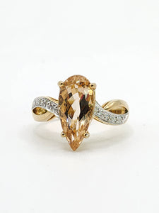 1973: Vintage : 9ct Gold Pink Morganite Diamonds Cocktail Ring- Divine