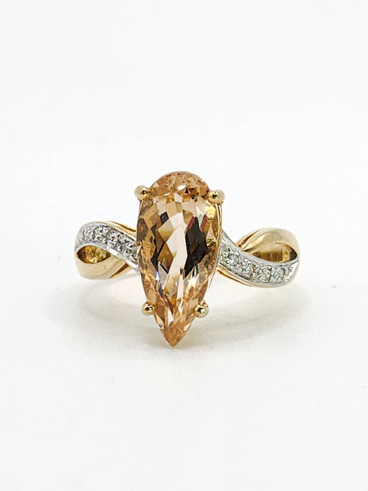 Vintage: 9ct Yellow Gold Pink Morganite & Diamond Cocktail Ring