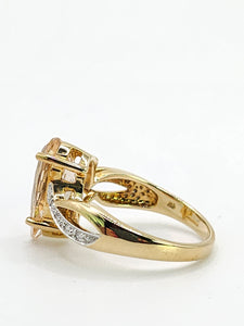 1973: Vintage : 9ct Gold Pink Morganite Diamonds Cocktail Ring- Divine