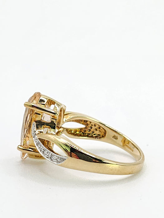 Vintage: 9ct Yellow Gold Pink Morganite & Diamond Cocktail Ring