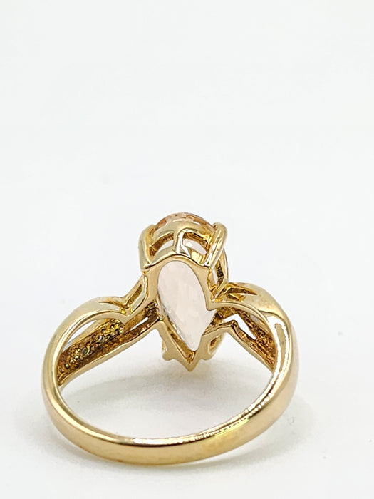 Vintage: 9ct Yellow Gold Pink Morganite & Diamond Cocktail Ring