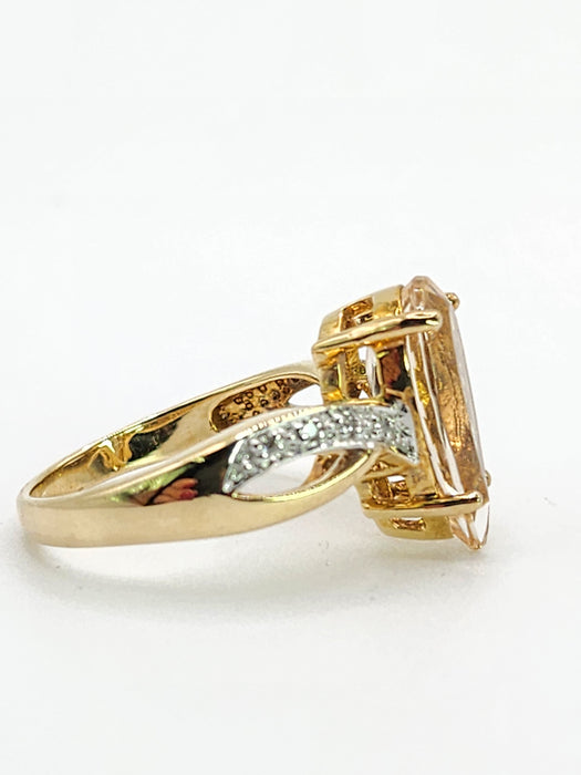 Vintage: 9ct Yellow Gold Pink Morganite & Diamond Cocktail Ring