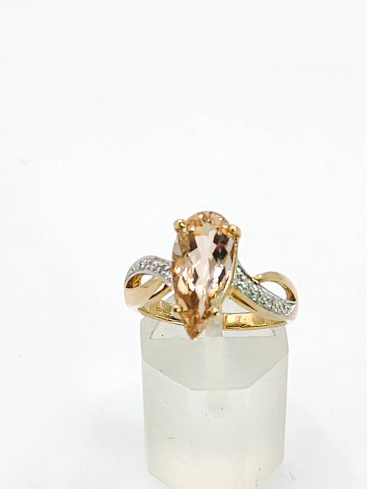 Vintage: 9ct Yellow Gold Pink Morganite & Diamond Cocktail Ring